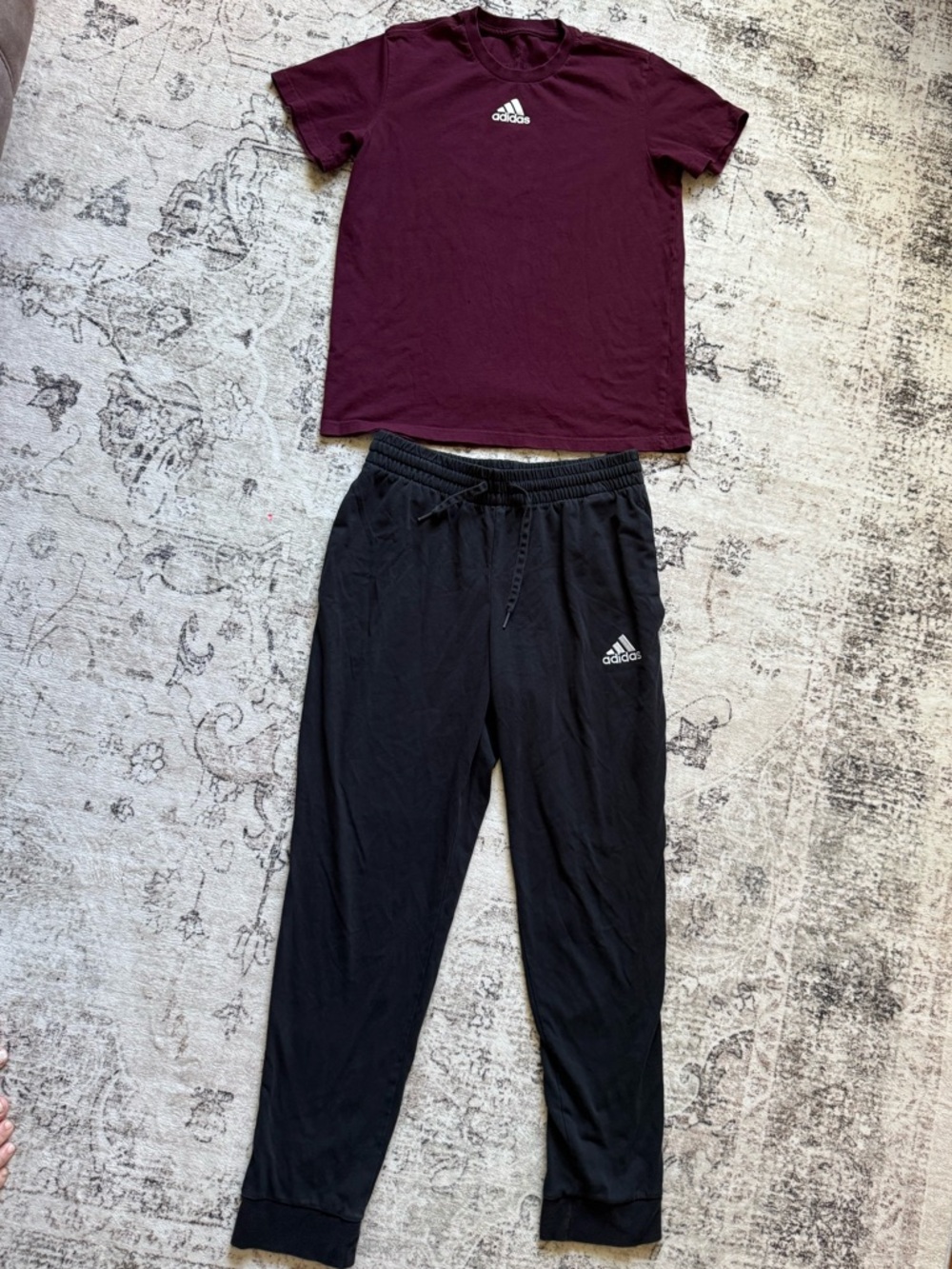 Adidas Women’s Maroon Tee and Black Jogger Bottoms Set
